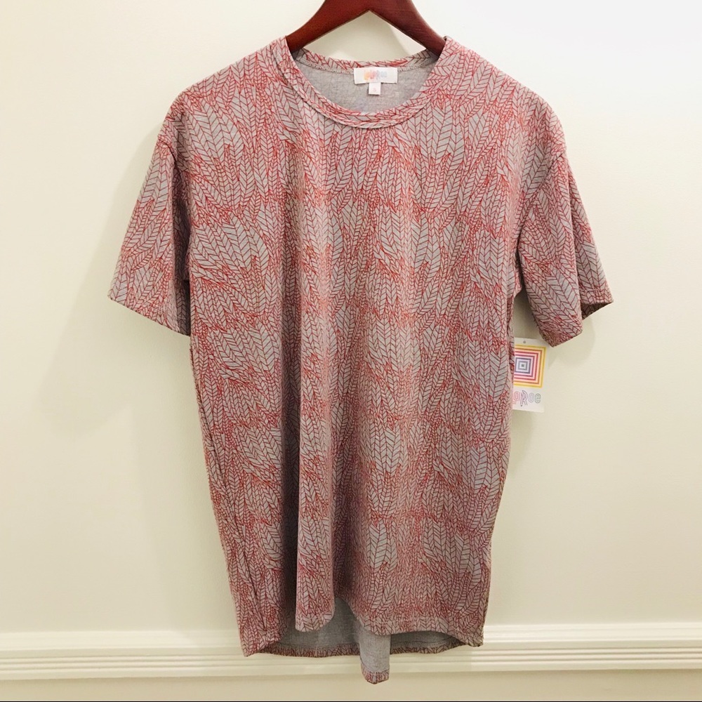 NWT Lularoe Patrick T gray red small Leaf print unisex t-shirt tee